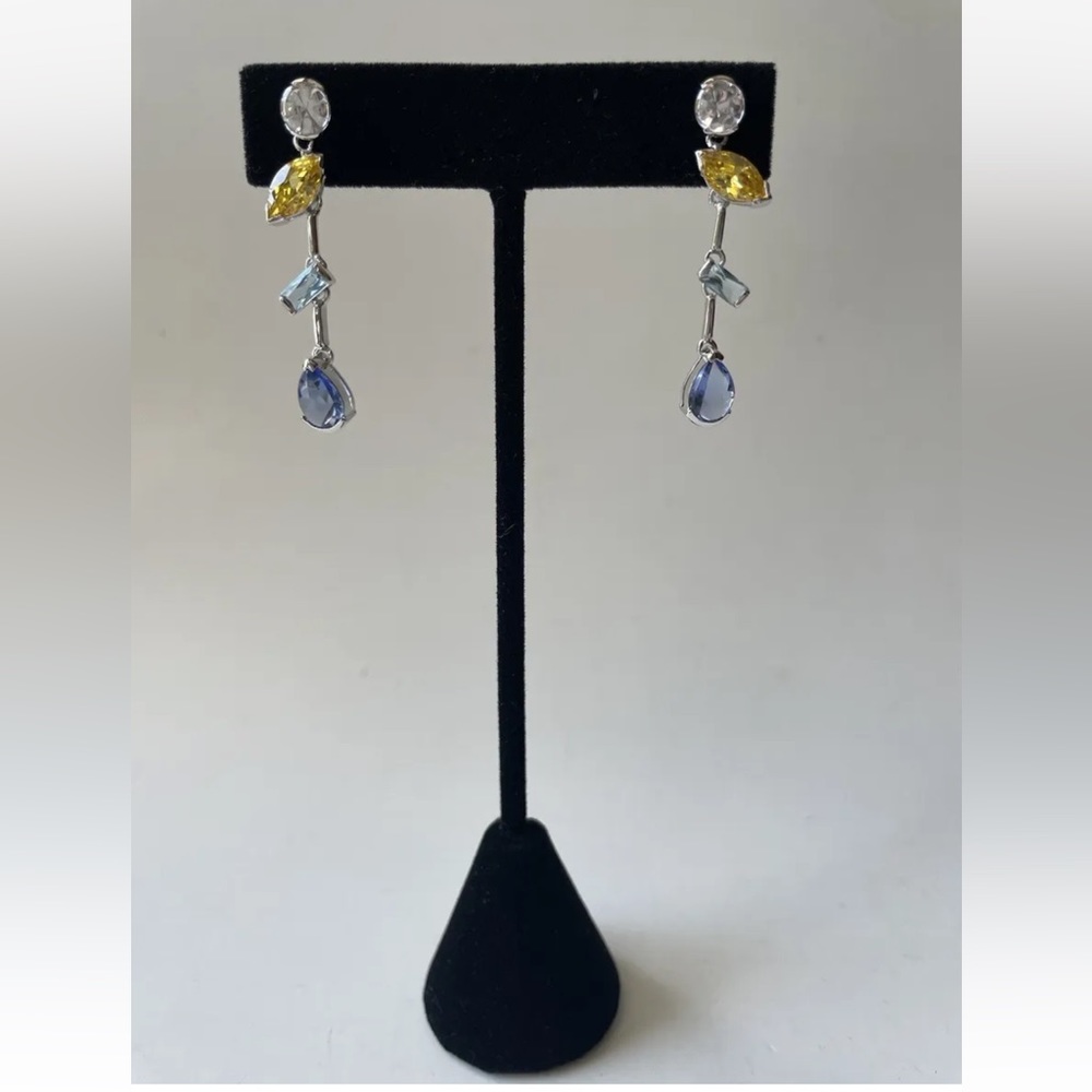 Multi Gemstone Linear CZ 925 Sterling Silver Drop Earrings